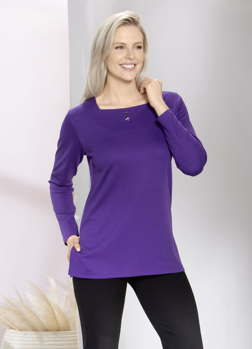 Langarm - Charmantes Sweatshirt mit Blende in 2 Farben Langarm - Charmantes Sweatshirt mit Blende in 2 Farben, in Größe 040 bis 056, in Farbe LILA