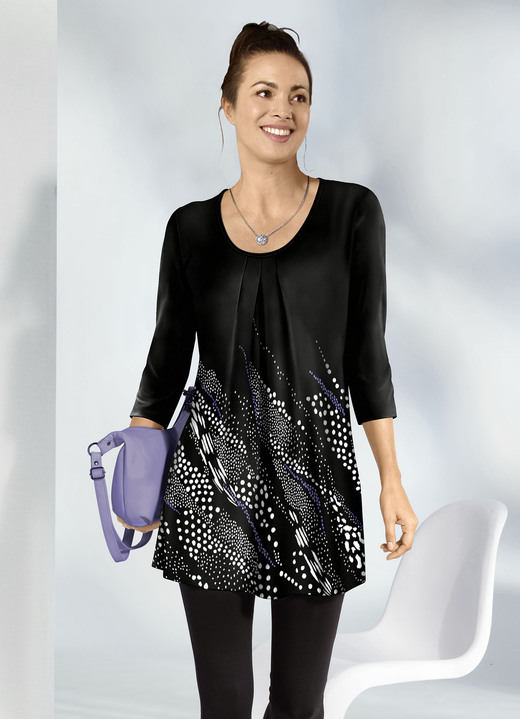 3/4-Arm - Attraktives Longshirt mit 3/4-langen Ärmeln 3/4-Arm - Attraktives Longshirt mit 3/4-langen Ärmeln, in Größe 040 bis 056, in Farbe SCHWARZ-WEISS