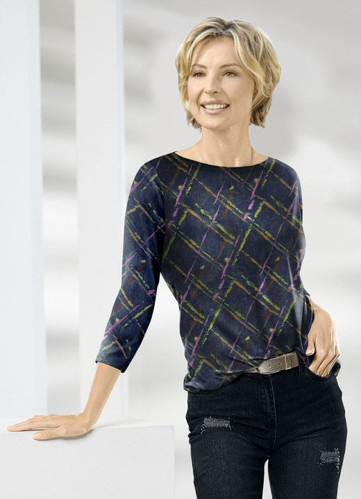 34-Arm - Shirt mit farbbrillantem Inkjet-Druck 34-Arm - Shirt mit farbbrillantem Inkjet-Druck, in Größe 036 bis 052, in Farbe PETROL-LILA-KIWI