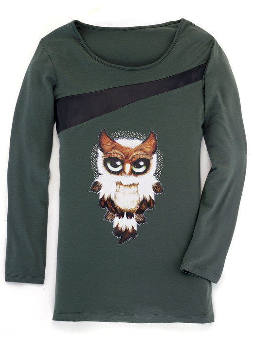 Shirts - Shirt mit schwarzem Nappaleder-Imitat-Einsatz in 2 Farben, in Größe 036 bis 054, in Farbe SCHWARZ Ansicht 5