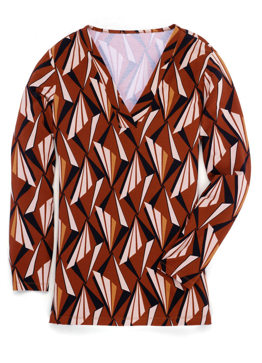 Langarm - Allover gemustertes Shirt in 2 Farben, in Größe 036 bis 054, in Farbe BRAUN-CAMEL Ansicht 1