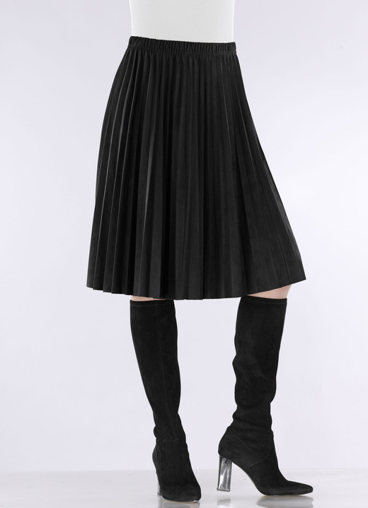 Röcke - Plissee-Rock in topaktueller Wildleder-Oprik, in Größe 034 bis 052, in Farbe SCHWARZ Ansicht 1