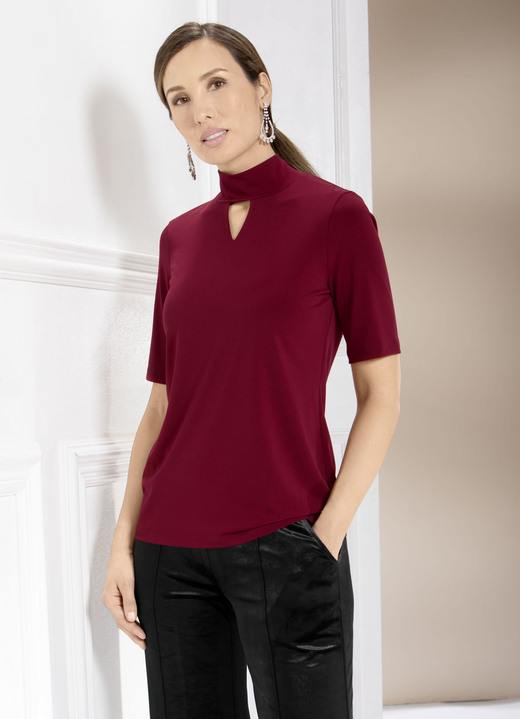Blusen & Tuniken - Shirt-Tunika mit Stehkragen, in Größe 036 bis 054, in Farbe BORDEAUX