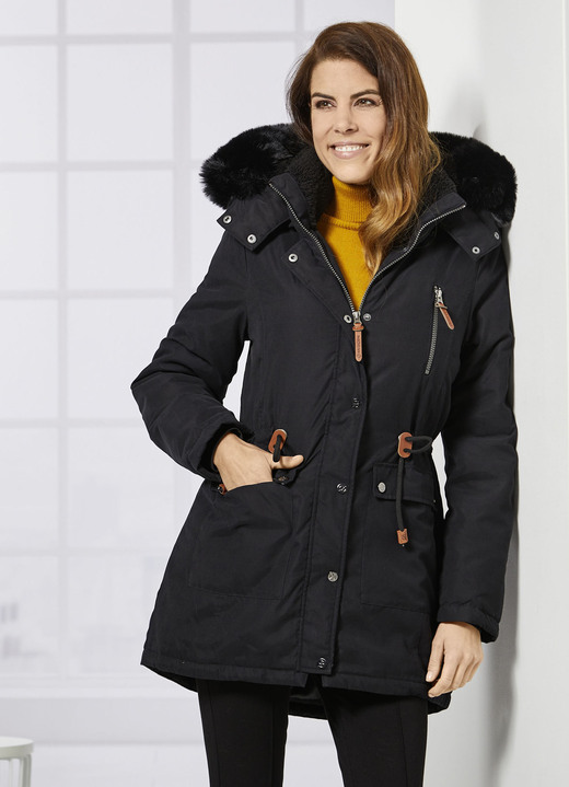 Winterjacken - Parka mit Plüsch-Innenausstattung in der Kapuze, in Größe 034 bis 052, in Farbe SCHWARZ Ansicht 2