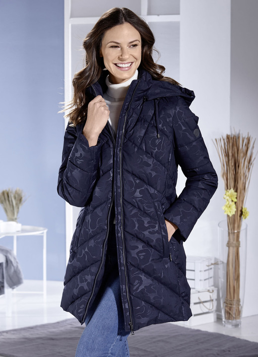 Lang - Funktions-Longjacke mit dekorativem Fantasiedessin Ansicht 2 Lang - Funktions-Longjacke mit dekorativem Fantasiedessin, in Größe 020 bis 060, in Farbe DUNKELBLAU Ansicht 2