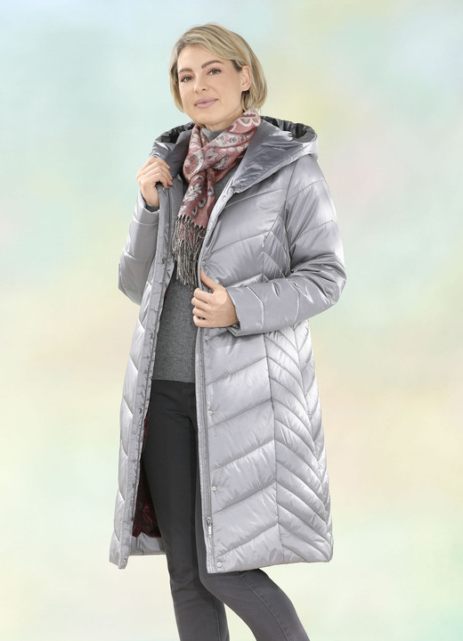 Jacken & Mäntel - Mantel mit angeschnittener Kapuze, in Größe 038 bis 054, in Farbe HELLGRAU Ansicht 2