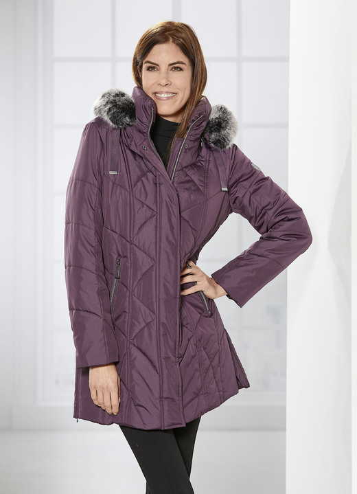 Winterjacken - Longjacke mit gefälteltem Stehkragen, in Größe 019 bis 054, in Farbe AUBERGINE Ansicht 1