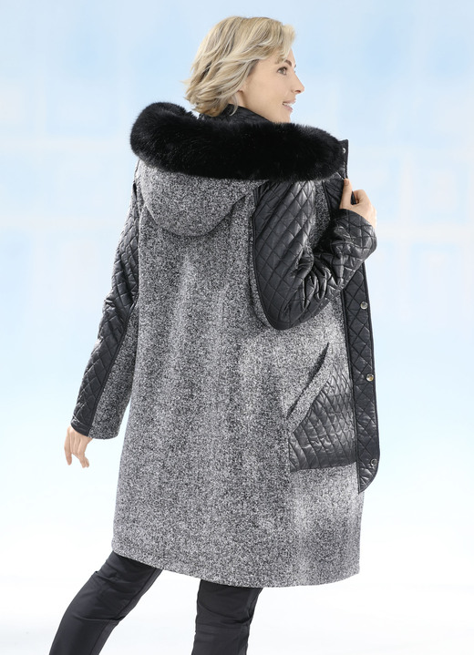 Wollmäntel - Kurzmantel im angesagten Materialmix, in Größe 034 bis 052, in Farbe GRAU-SCHWARZ-CREME Ansicht 2