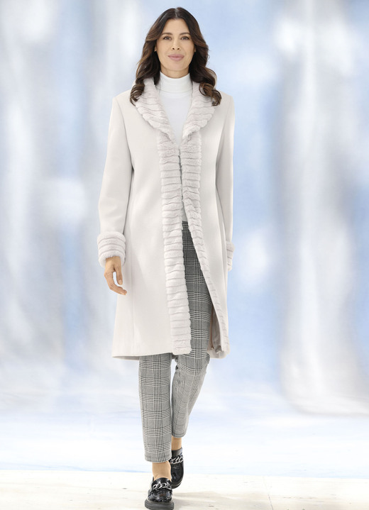 Wollmäntel - Mantel mit Kunstpelz-Besätzen, in Größe 036 bis 052, in Farbe CREME Ansicht 2