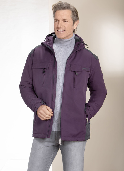 Funktionsjacken - Funktionsjacke mit Kapuze, in Größe 3XL (58) bis XXL (56), in Farbe AUBERGINE-ANTHRAZIT