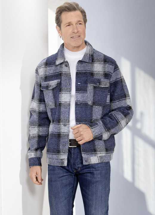 Jacken & Mäntel - Hemdjacke mit Knopfleiste Ansicht 2 Jacken & Mäntel - Hemdjacke mit Knopfleiste, in Größe 048 bis 060, in Farbe GRAU-ROYALBLAU Ansicht 2
