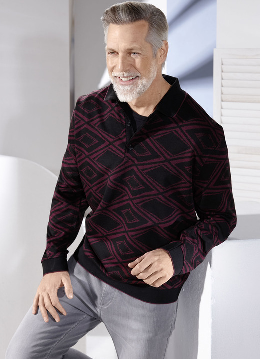 SALE % - Poloshirt mit kurzer Knopfleiste, in Größe 046 bis 062, in Farbe BORDEAUX-SCHWARZ