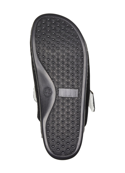 Hausschuhe - Pantoffel aus weichem Veloursleder, in Größe 040 bis 047, in Farbe SCHWARZ Ansicht 3