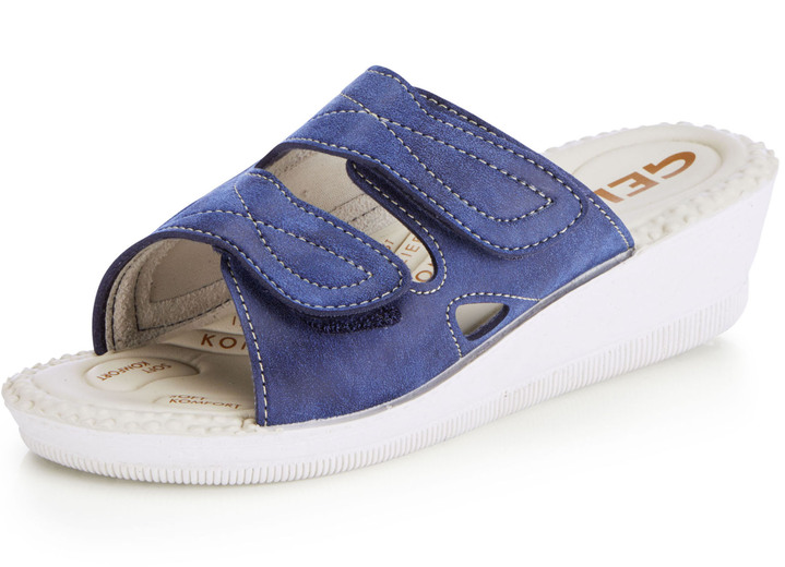 Sandaletten & Pantoletten - Klassische Damen-Pantoletten, Weite H, mit elastischem Material, in Größe 036 bis 041, in Farbe BLAU Ansicht 1