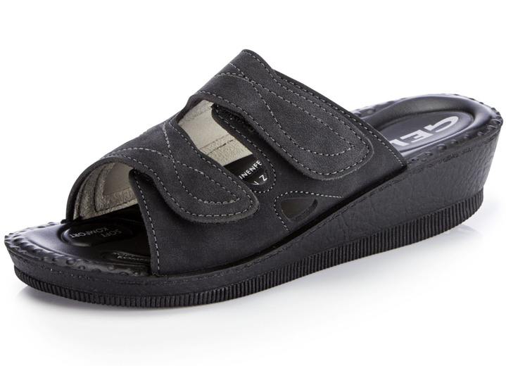 Damenmode - Pantolette mit Elastikeinsatz im Ballenbereich, in Größe 036 bis 041, in Farbe SCHWARZ Ansicht 1
