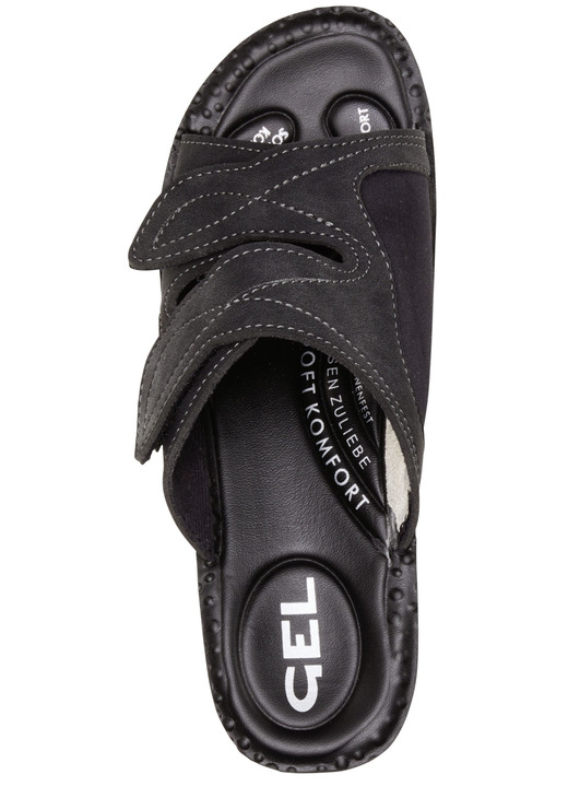 Sandaletten & Pantoletten - Klassische Damen-Pantoletten, Weite H, mit elastischem Material, in Größe 036 bis 041, in Farbe BLAU Ansicht 5