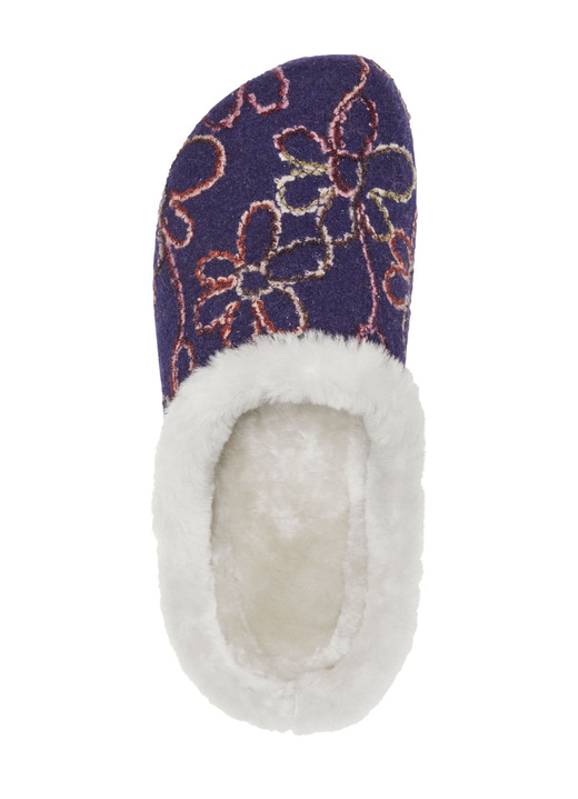 Hausschuhe - Mubb Wollfilz-Pantoffel mit bunter Blüten-Stickerei Ansicht 2 Hausschuhe - Mubb Wollfilz-Pantoffel mit bunter Blüten-Stickerei, in Größe 036 bis 042, in Farbe MARINE-ECRU Ansicht 2