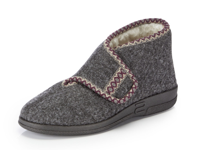 Hausschuhe - Warme Damen-Hausschuhe, Weite H, mit Klettverschluss Ansicht 4 Hausschuhe - Warme Damen-Hausschuhe, Weite H, mit Klettverschluss, in Größe 036 bis 042, in Farbe BORDEAUX Ansicht 4