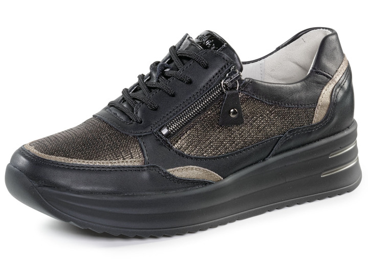 - Waldläufer Sneaker mit schimmernd geprägten Einsätzen, in Größe 3 1/2 bis 8, in Farbe SCHWARZ-BRONZE Ansicht 1