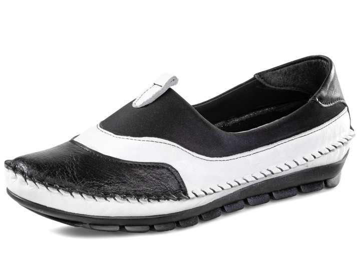 Slipper & Schnürschuhe - Gemini, bequeme Damen-Slipper, Weite G, mit herausnehmbarem Fußbett, in Größe 035 bis 042, in Farbe SCHWARZ-WEISS Ansicht 1
