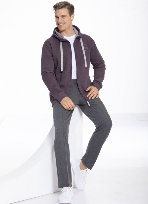 - Sweatjacke mit Kapuze in 2 Farben, in Größe 3XL (58) bis XXL (56), in Farbe AUBERGINE MELIERT Ansicht 1