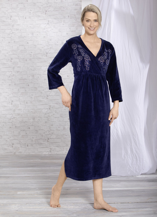 Damenmode - Hauskleid in Wickeloptik, in Größe 036 bis 054, in Farbe MARINE