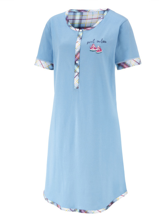 Kurzarm - Zweierpack Nachthemden aus nachhaltigem Baumwollanbau mit Knopfleiste Ansicht 4 Kurzarm - Zweierpack Nachthemden aus nachhaltigem Baumwollanbau mit Knopfleiste, in Größe 036 bis 060, in Farbe 1X MINT, 1X BLAU Ansicht 4