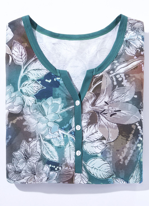 Langarm - Nachthemd mit Modal und 3/4-langen Ärmeln, in Größe 036 bis 054, in Farbe PETROL-BUNT Ansicht 3