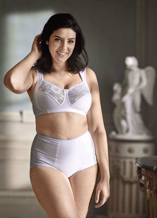 Soft-BH - Miss Mary BH mit elastischen Spitzeneinsätzen, in Größe 080 bis 120, in Cup F, in Farbe WEISS Ansicht 1