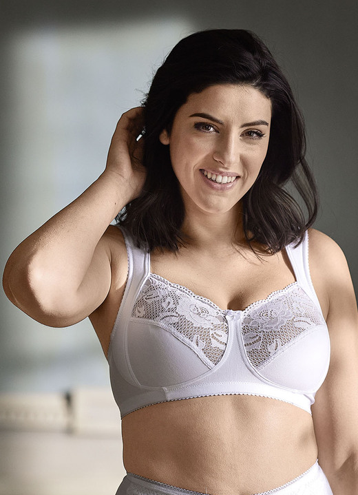 Soft-BH - Miss Mary BH mit elastischen Spitzeneinsätzen, in Größe 080 bis 120, in Cup F, in Farbe WEISS Ansicht 7