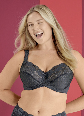 Bügel-BH - Miss Mary Bügel-BH mit strukturiertem Vorderteil, in Größe 075 bis 110, in Cup D, in Farbe FLIEDER – Farbe GRAFIT – Ansicht 