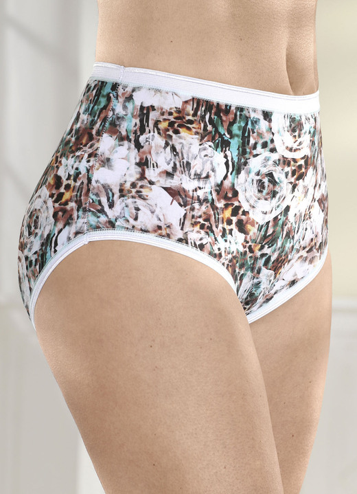 Slips - Laurina Dreierpack Slips mit farbbrillantem Digitaldruck, in Größe 046 bis 052, in Farbe WEISS-BRAUN-BUNT Ansicht 2