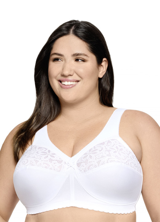 Soft-BH - Glamorise Stütz-BH mit Stickereispitze, in Größe 080 bis 130, in Cup F, in Farbe WEISS Ansicht 1