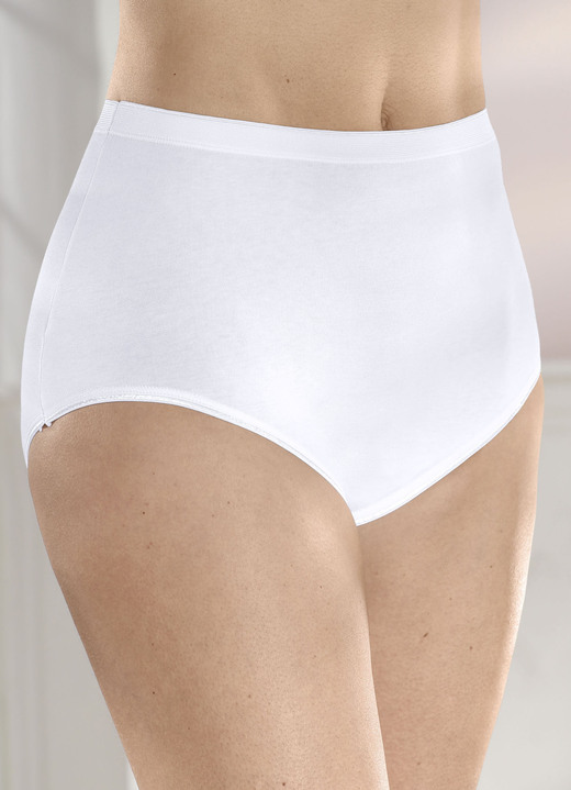 Damenmode - brio lingerie Fünferpack Slips mit elastischen Abschlüssen, in Größe 040 bis 058, in Farbe WEISS Ansicht 1