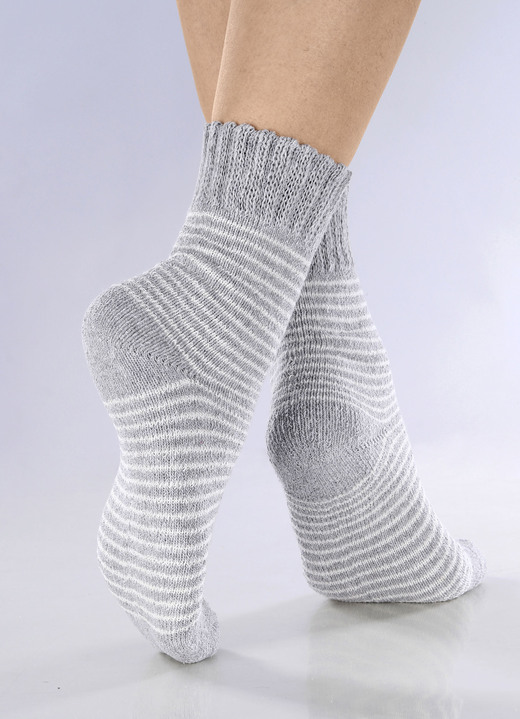 Strümpfe & Strumpfhosen - Fünferpack Socken mit kuscheliger Frottier-Innenseite, in Größe 1 (Schuhgr. 35-38) bis 2 (Schuhgr. 39-42), in Farbe 1X GRAU-WEISS, 1X GRAU, 1X SCHWARZ-WEISS, 2X SCHWARZ Ansicht 2