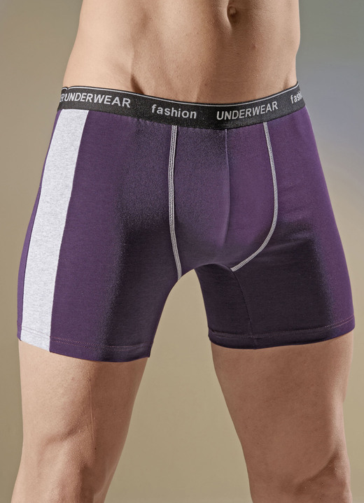 Pants & Boxershorts - Dreierpack Pants mit Elastikbund und farbigen Einsätzen, in Größe 005 bis 011, in Farbe 2X AUBERGINE, 1X OLIV