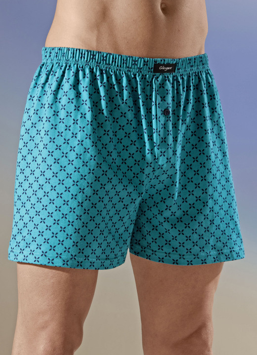 Pants & Boxershorts - Viererpack Boxershorts mit Alloverdessin, in Größe 005 bis 014, in Farbe 2X PETROL-MARINE, 2X ROYALBLAU-SCHWARZ