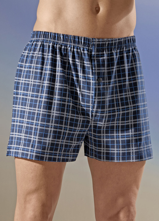 Herrenwäsche - Viererpack Boxershorts mit Karodessin, in Größe 005 bis 016, in Farbe 2X MARINE-GRAU, 2X GRAU-MARINE