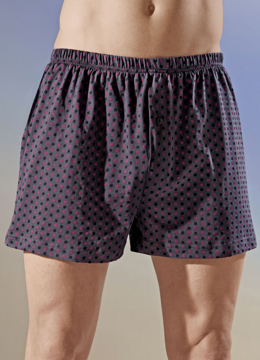 Pants & Boxershorts - Viererpack Boxershorts mit Alloverdessin, in Größe 005 bis 016, in Farbe 2X GRAU-BUNT, 2X MARINE-BUNT