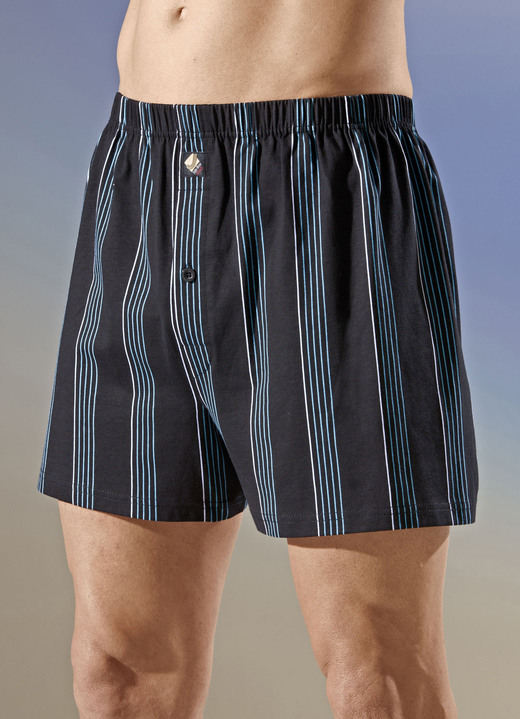 Pants & Boxershorts - Viererpack Boxershorts mit Streifendessin, in Größe 005 bis 016, in Farbe 2X SCHWARZ-TÜRKIS, 2X MARINE-TÜRKIS