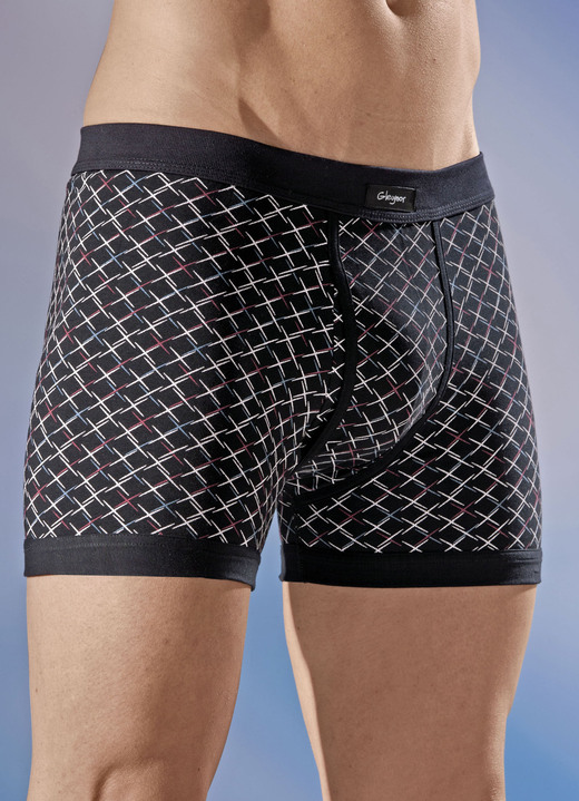 Slips & Unterhosen - Dreierpack Unterhosen aus Feinjersey, allover dessiniert, in Größe 005 bis 011, in Farbe 2X SCHWARZ-BUNT, 1X PETROL-BUNT