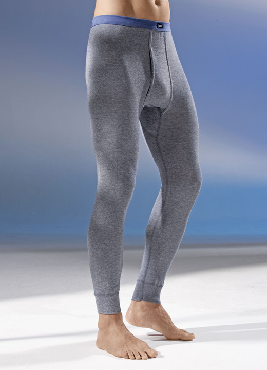 Slips & Unterhosen - Zweierpack Unterhosen, lang, aus Feinripp, mit Eingriff, in Größe 005 bis 012, in Farbe JEANSBLAU MELIERT
