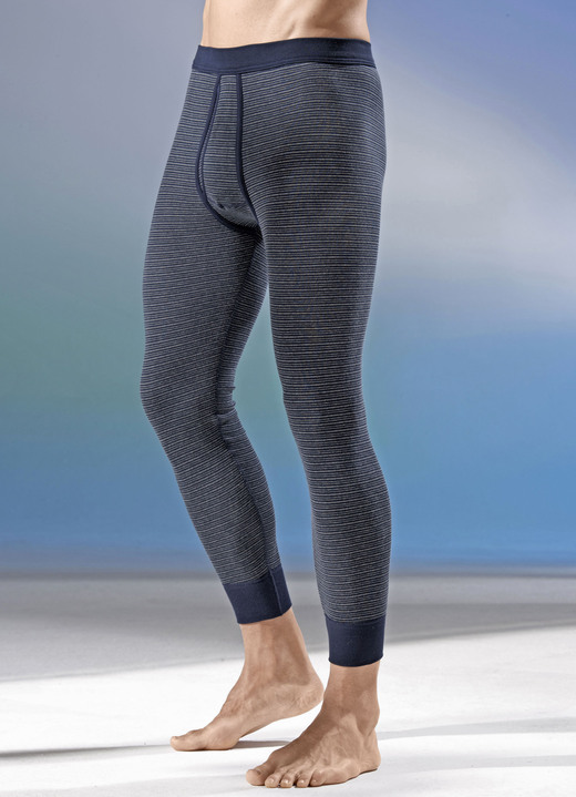 Slips & Unterhosen - Schiesser, Unterhose, lang aus Feinripp, Winterwäsche, in Größe 005 bis 010, in Farbe MARINE-GRAU MELIERT