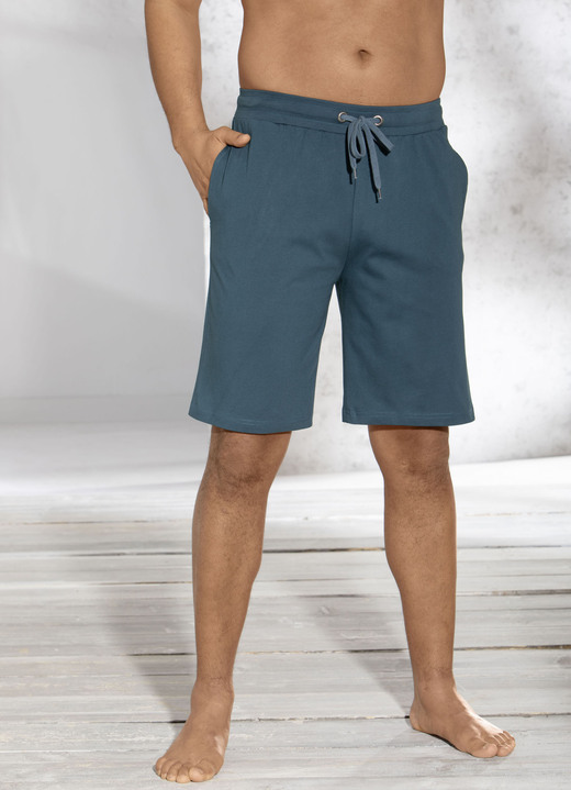 Shortys - Zweierpack Schlaf- und Freizeithosen mit Durchzugband und Seitentaschen Ansicht 2 Shortys - Zweierpack Schlaf- und Freizeithosen mit Durchzugband und Seitentaschen, in Größe 046 bis 062, in Farbe 1X PETROL KARIERT, 1X PETROL Ansicht 2