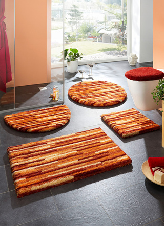 Badgarnituren - Badgarnitur  mit rutschhemmender Rückseite, in Größe 100 (Vorleger halbrund, 50/ 80 cm) bis 112 (WC-Deckelbezug, 47/ 50 cm), in Farbe BLAU – Farbe TERRA – Ansicht 