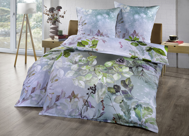 Bettwäschegarnituren - Flanell Bettwäsche-Garnitur, in Größe 112 (80/80 cm + 135/200 cm) bis 115 (80/80 cm + 155/220 cm), in Farbe GRÜN