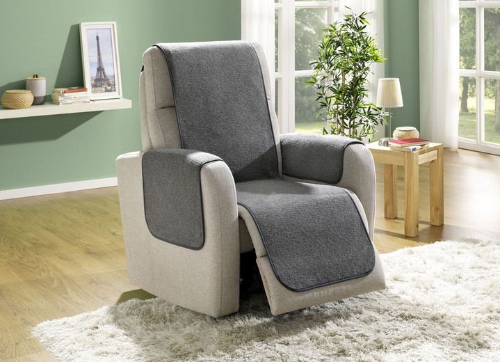 Sessel- & Sofaüberwürfe - Hochwertige Wohnaccessoires mit Bandeinfassung, in Größe 101 (Sesselschoner, 50x150 cm) bis 865 (2 Armlehnenschoner, 50x 70 cm), in Farbe GRAU Ansicht 1