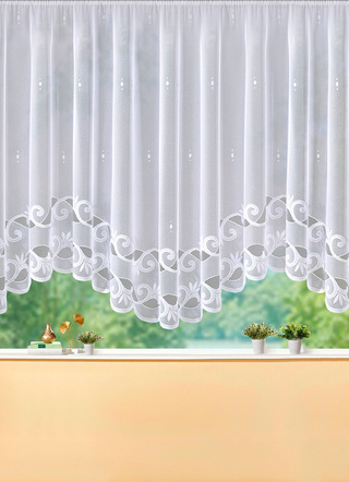 Klassisch - Leichter Bogen-Store mit Automatikfaltenband – Farbe WEISS – Ansicht  Klassisch - Leichter Bogen-Store mit Automatikfaltenband, in Größe 136 (H105xB300 cm) bis 165 (H145xB600 cm), in Farbe WEISS – Farbe WEISS – Ansicht