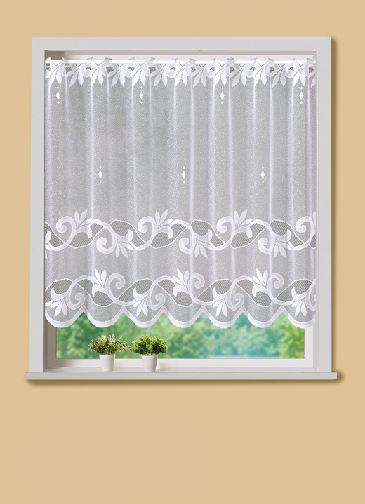 Kurzgardinen - Leichter Kurzstore mit Stangendurchzug, in Größe 879 (H 80xB100 cm) bis 894 (H100xB150 cm), in Farbe WEISS Ansicht 1