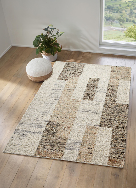 Modern - Handgewebte Berber Teppiche aus 100% Wolle, in Größe 111 (Brücke, 60x 90 cm) bis 168 (Teppich, 170x240 cm), in Farbe NATUR, in Ausführung Mit Rechteck-Dessin Ansicht 1
